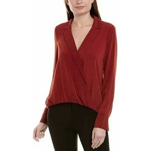 Bailey 44 Sloane Blouse V-neck Faux Wrap Top Long Sleeve Rust Red Size Small